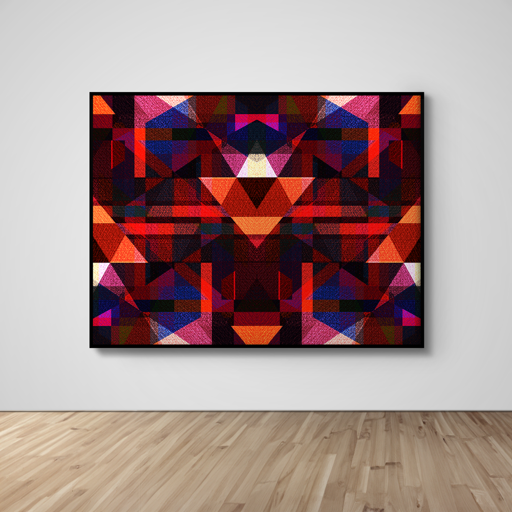 Abstract Art, Wall Art, Ready-To-Hang, Fractal Double Red, Fractal, Frame Size-72x53, Frame Color-Black,Frame Style-Thin Floating Frame, VividWalls, Artwork