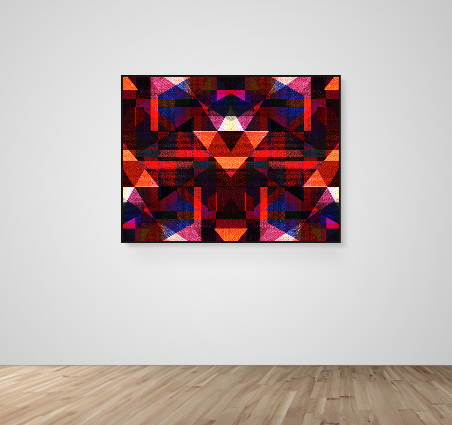 Abstract Art, Wall Art, Ready-To-Hang, Fractal Double Red, Fractal, Frame Size-48x36, Frame Color-Black,Frame Style-Thin Floating Frame, VividWalls, Artwork