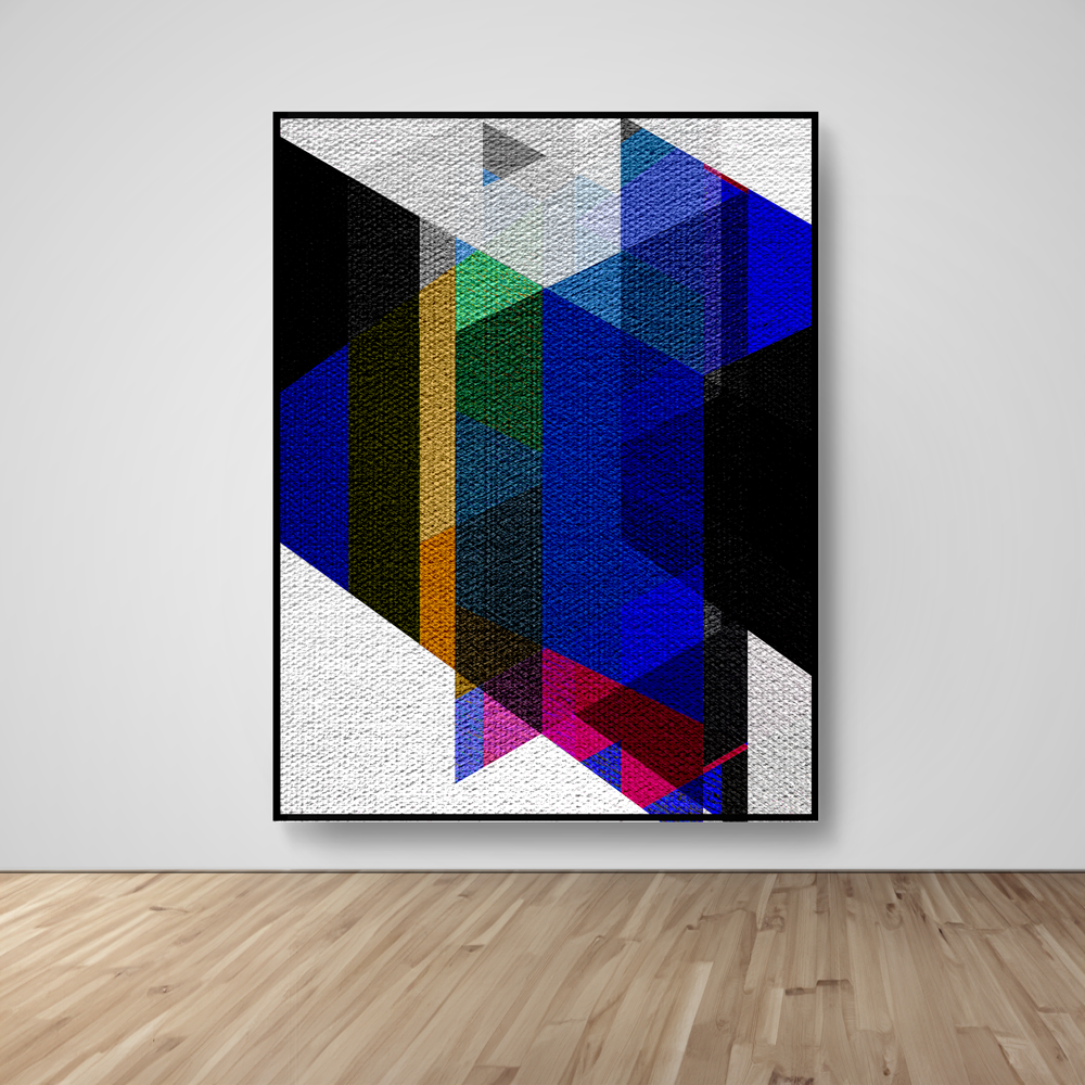 Abstract Art, Wall Art, Ready-To-Hang, Crystalline Blue, Geometric Intersect, Frame Size-53x72, Frame Color-Black,Frame Style-Thin Floating Frame, VividWalls, Artwork