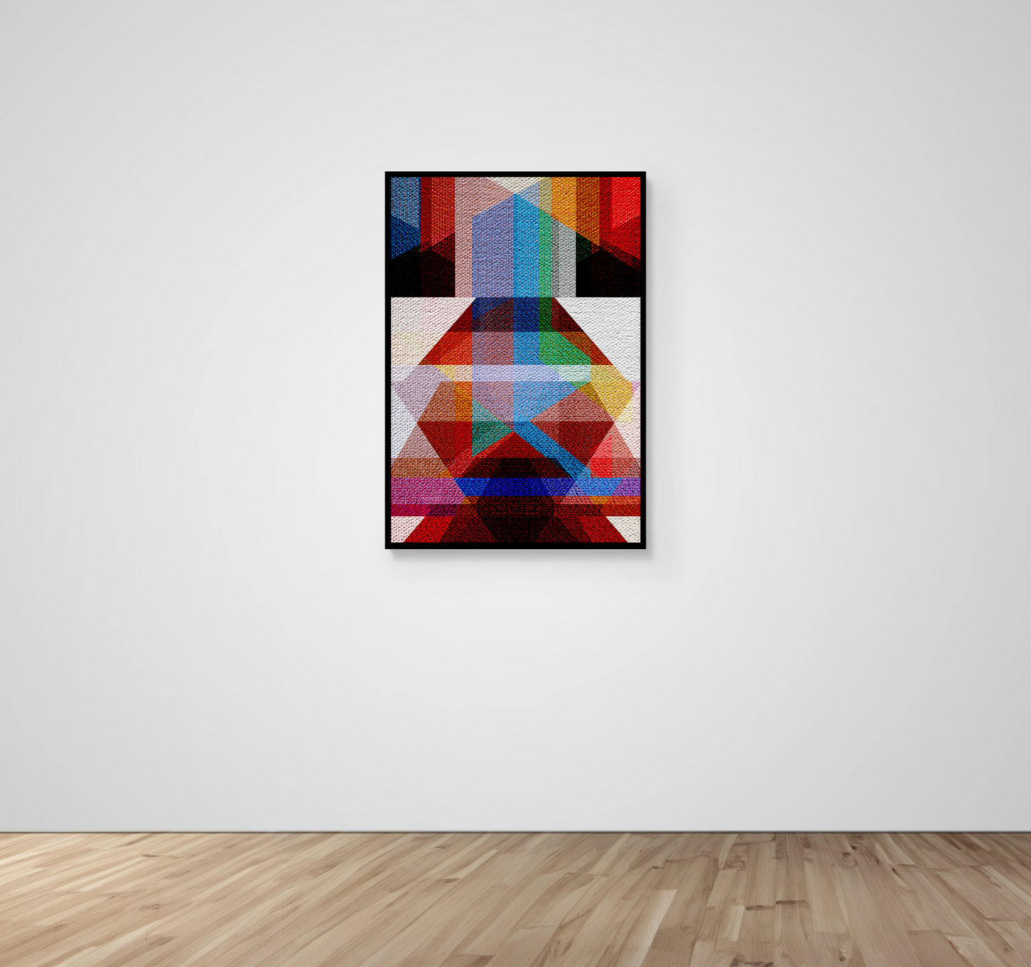 Abstract Art, Wall Art, Ready-To-Hang, Earthy Kimono, Geometric Symmetry, Frame Size-24x36, Frame Color-Black,Frame Style-Thin Floating Frame, VividWalls, Artwork