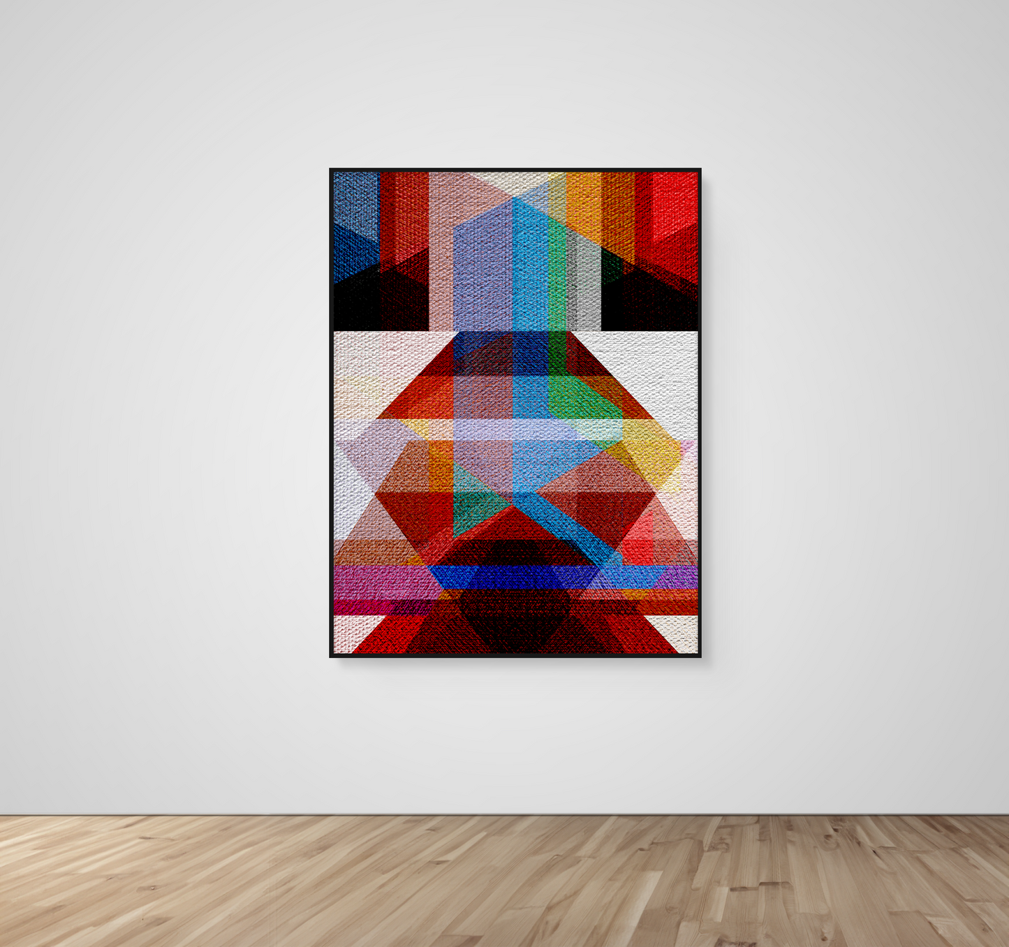 Abstract Art, Wall Art, Ready-To-Hang, Earthy Kimono, Geometric Symmetry, Frame Size-36x48, Frame Color-Black,Frame Style-Thin Floating Frame, VividWalls, Artwork