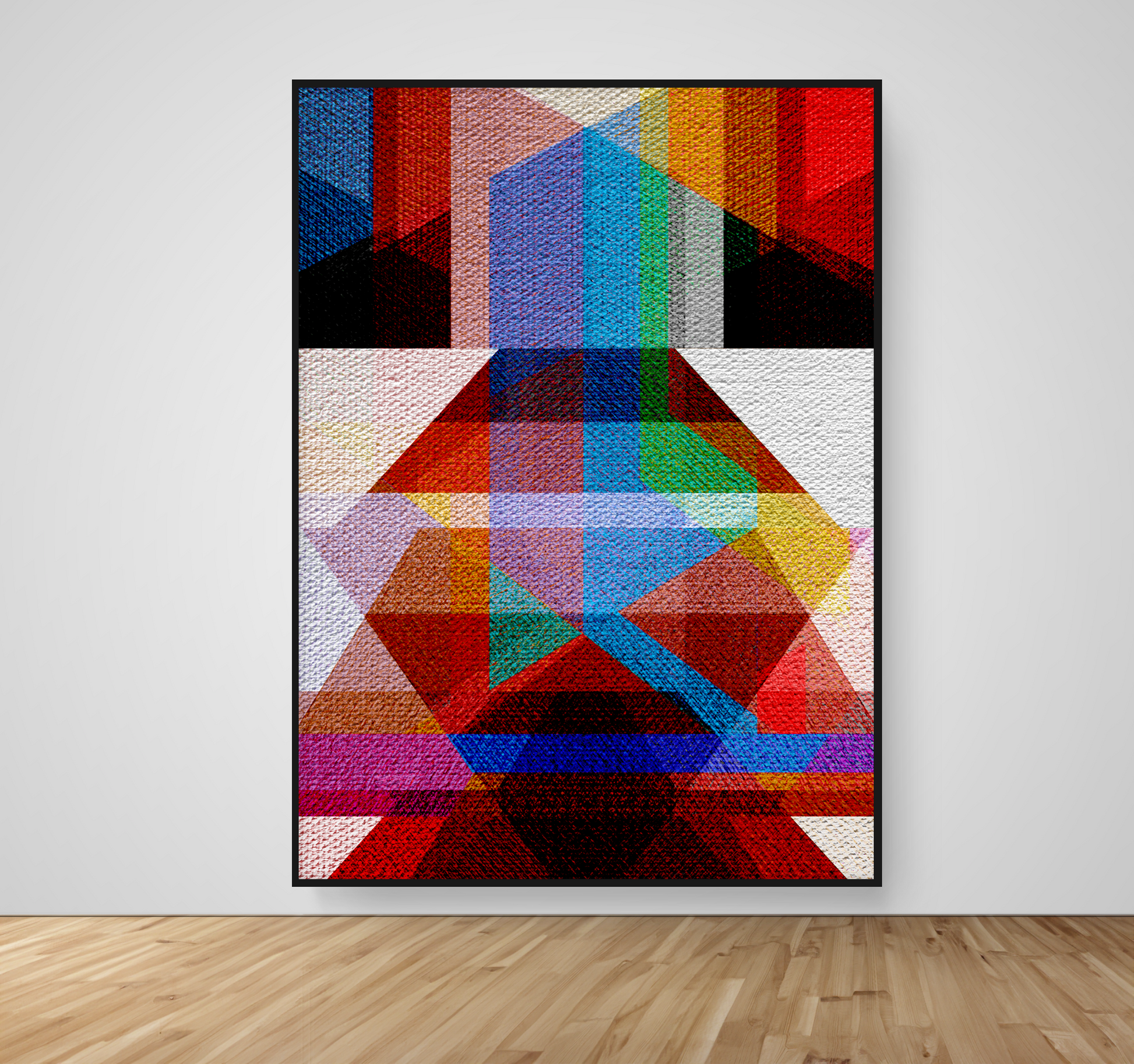 Abstract Art, Wall Art, Ready-To-Hang, Earthy Kimono, Geometric Symmetry, Frame Size-53x72, Frame Color-Black,Frame Style-Thin Floating Frame, VividWalls, Artwork