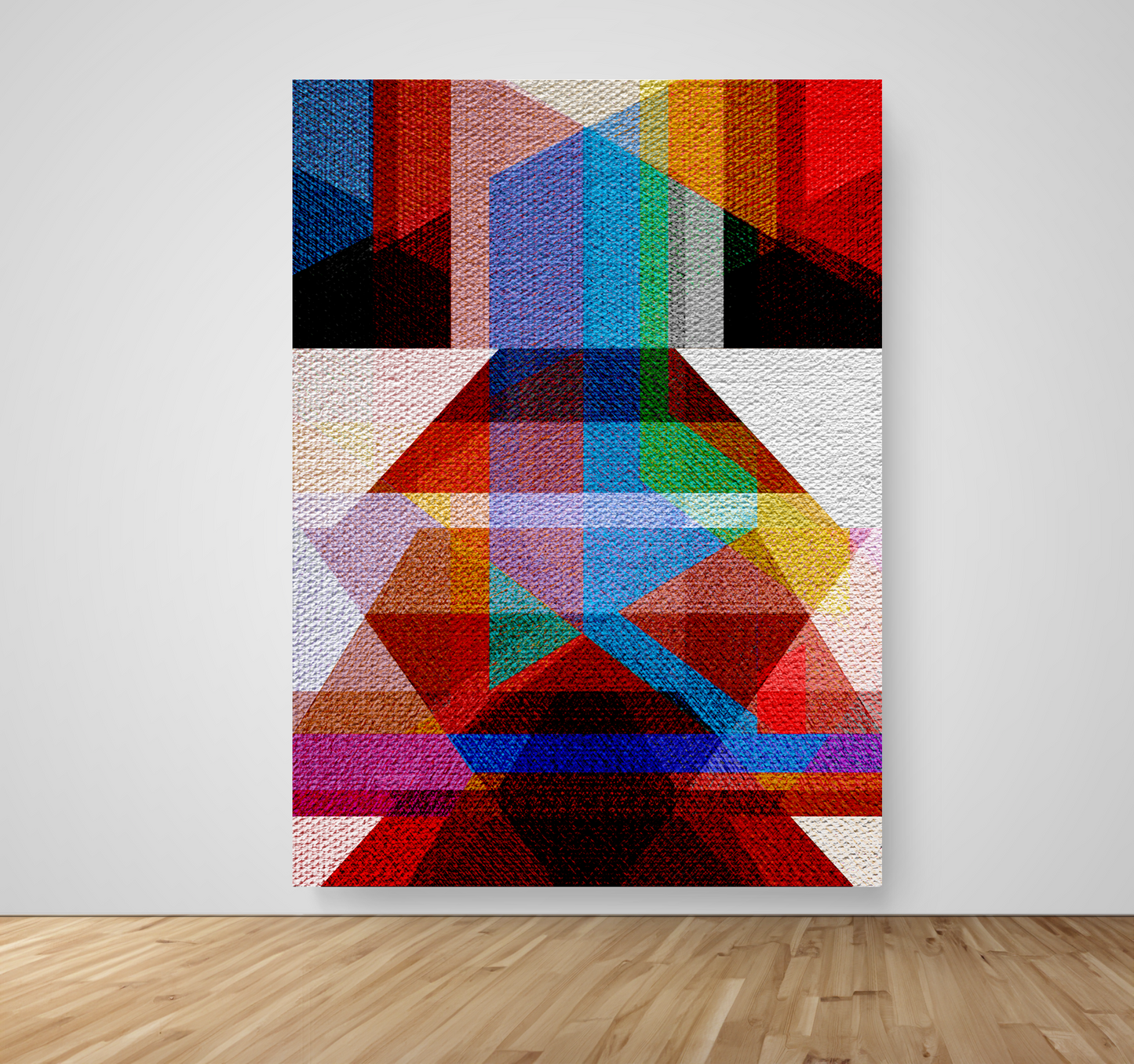 Abstract Art, Wall Art, Ready-To-Hang, Earthy Kimono, Geometric Symmetry, Frame Size-53x72, Frame Color-NA,Frame Style-Thin Floating Frame, VividWalls, Artwork