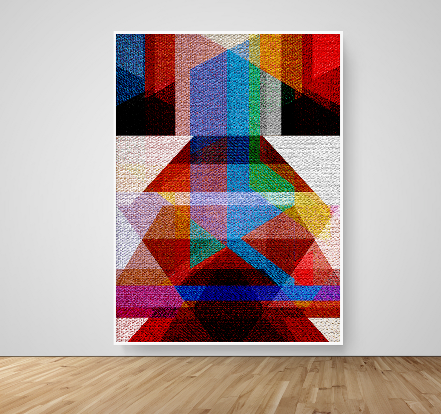 Abstract Art, Wall Art, Ready-To-Hang, Earthy Kimono, Geometric Symmetry, Frame Size-53x72, Frame Color-White,Frame Style-Thin Floating Frame, VividWalls, Artwork