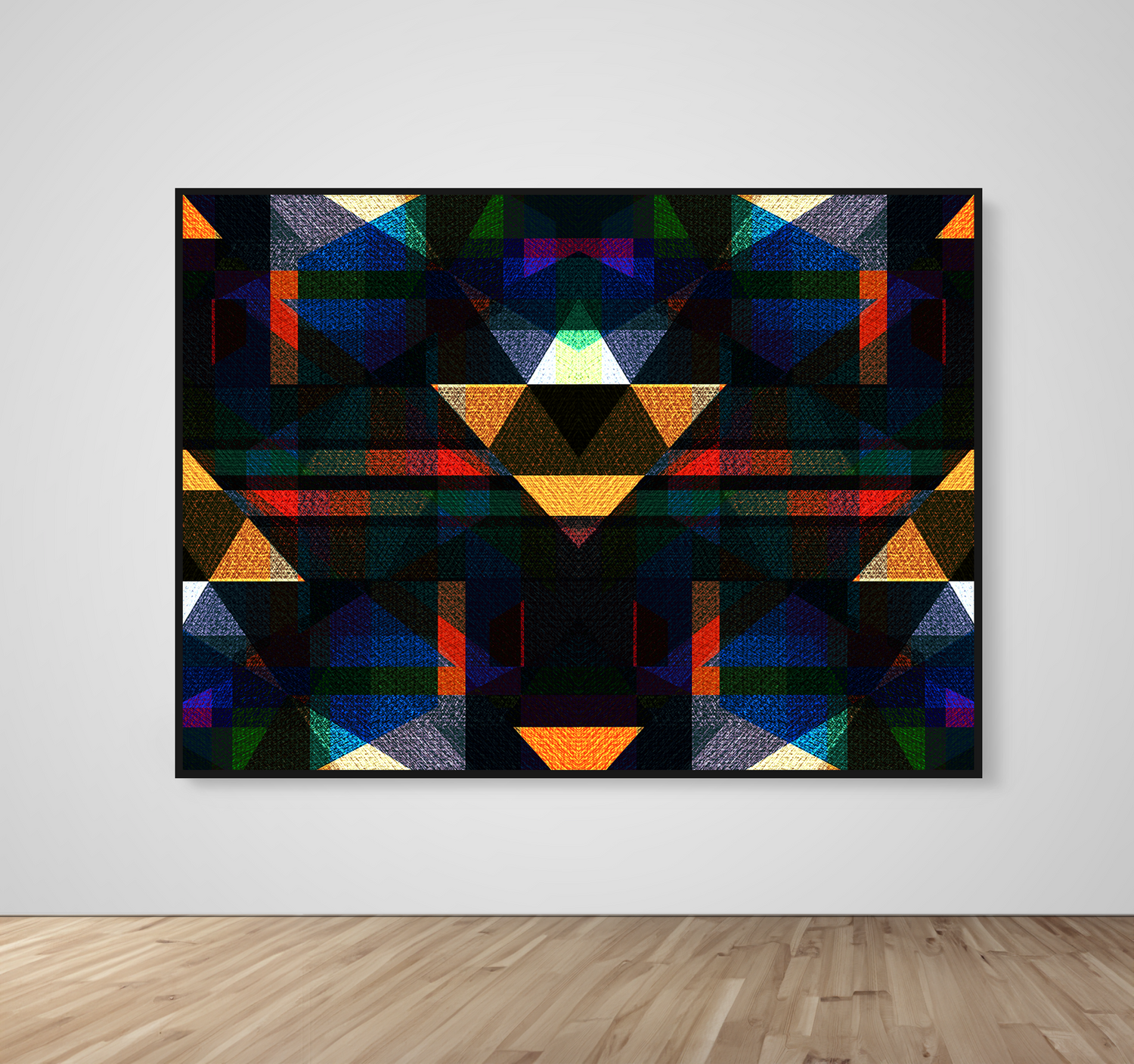 Abstract Art, Wall Art, Ready-To-Hang, Fractal Color Dark Double, Fractal, Frame Size-72x53, Frame Color-Black,Frame Style-Thin Floating Frame, VividWalls, Artwork