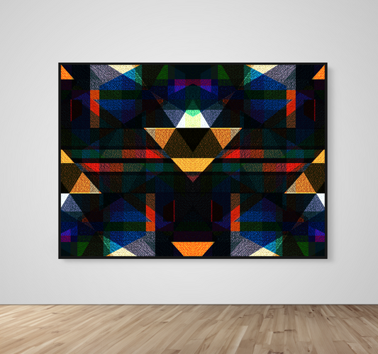 Abstract Art, Wall Art, Ready-To-Hang, Fractal Color Dark Double, Fractal, Frame Size-72x53, Frame Color-Black,Frame Style-Thin Floating Frame, VividWalls, Artwork