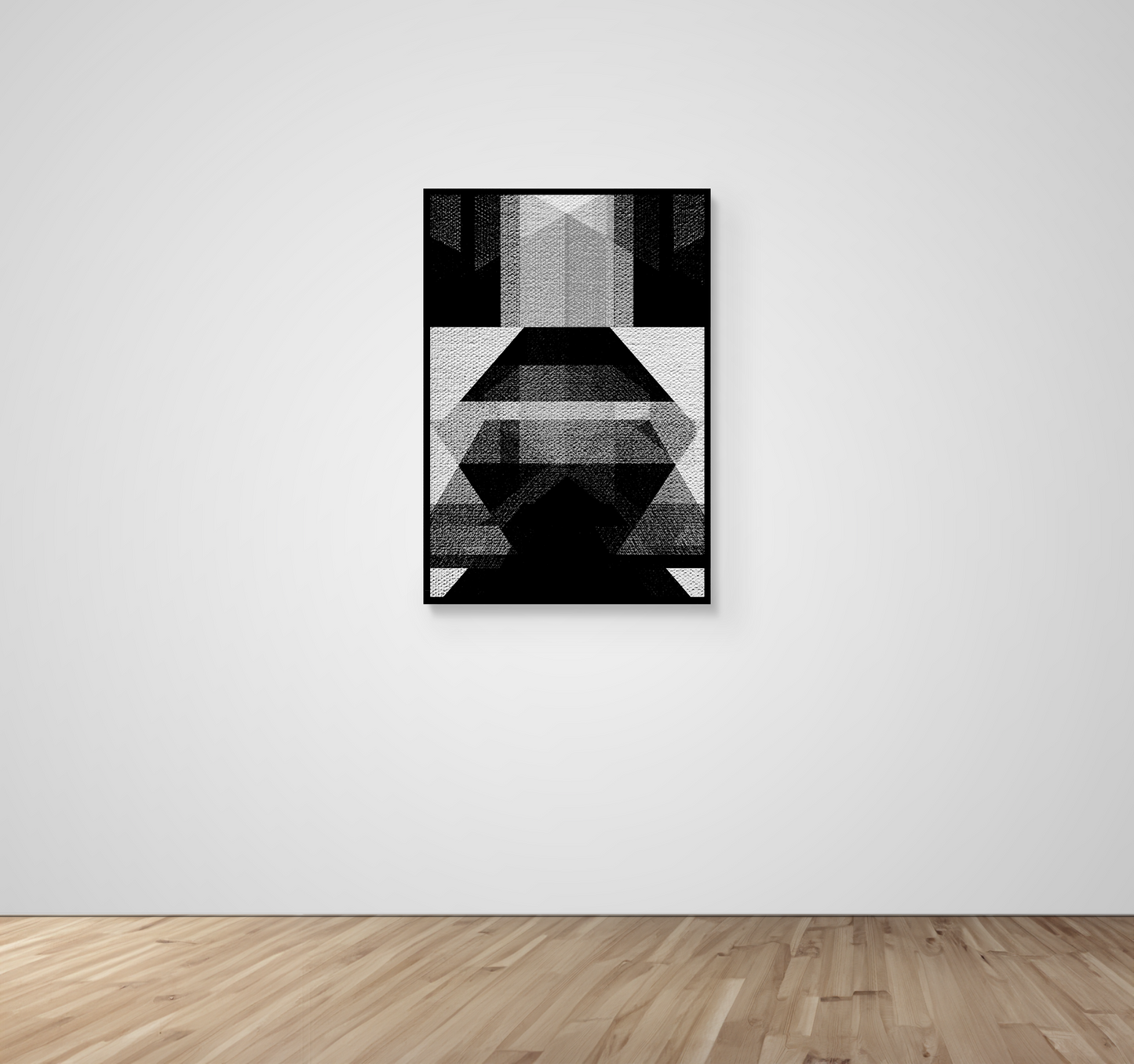 Abstract Art, Wall Art, Ready-To-Hang, Monochrome Kimono, Geometric Symmetry, -24x36, -Black,-Thin Floating Frame, VividWalls, Artwork