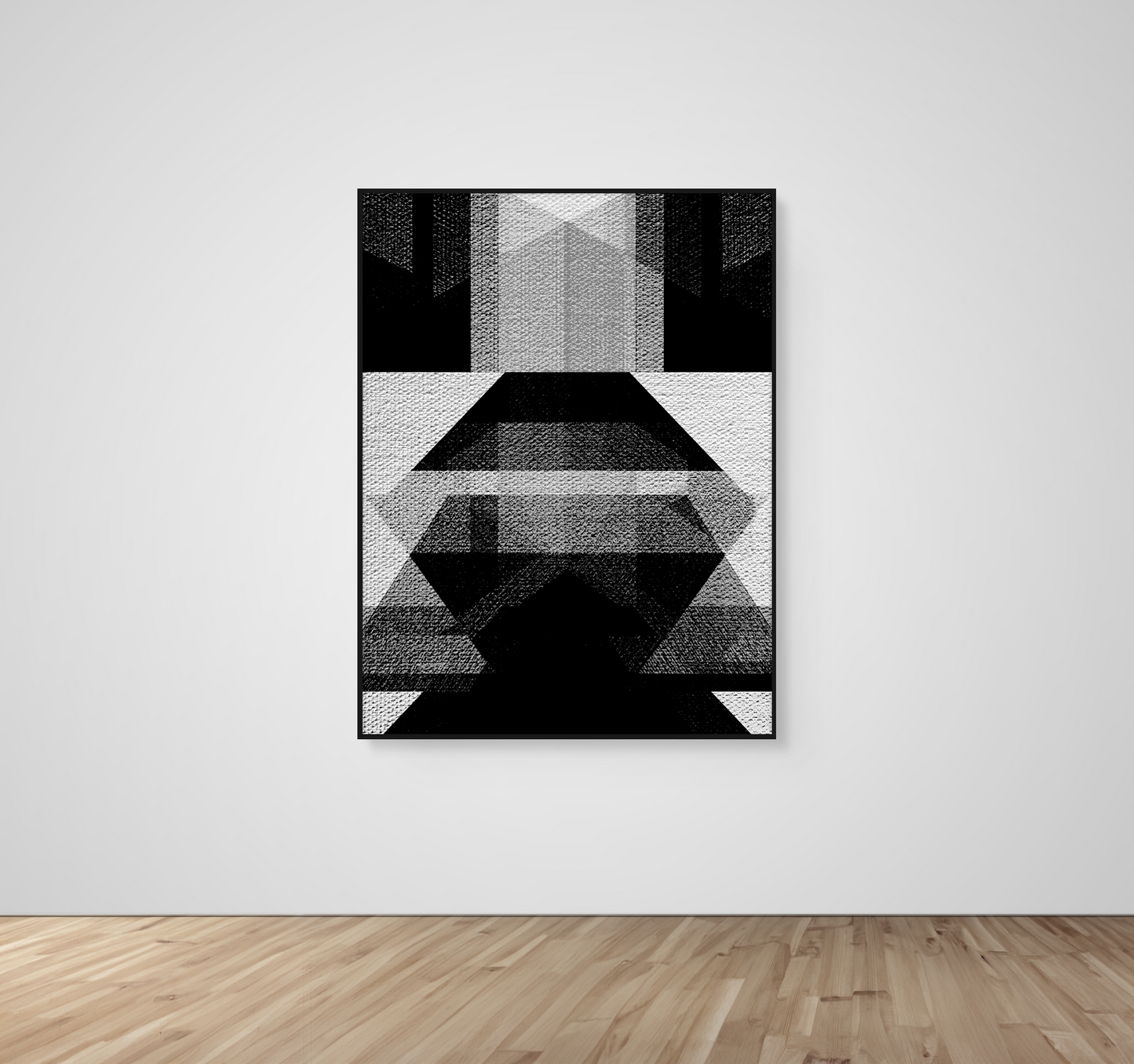 Abstract Art, Wall Art, Ready-To-Hang, Monochrome Kimono, Geometric Symmetry, -36x48, -Black,-Thin Floating Frame, VividWalls, Artwork