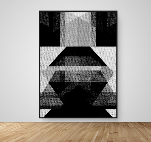 Abstract Art, Wall Art, Ready-To-Hang, Monochrome Kimono, Geometric Symmetry, -53x72, -Black,-Thin Floating Frame, VividWalls, Artwork