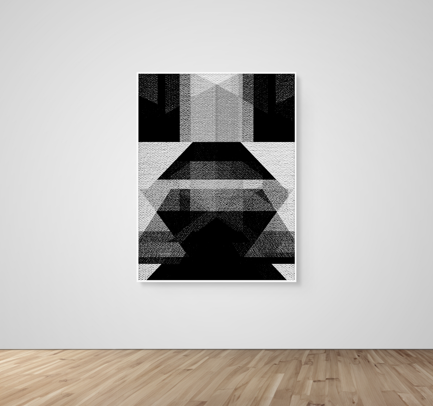 Abstract Art, Wall Art, Ready-To-Hang, Monochrome Kimono, Geometric Symmetry, -36x48, -White,-Thin Floating Frame, VividWalls, Artwork