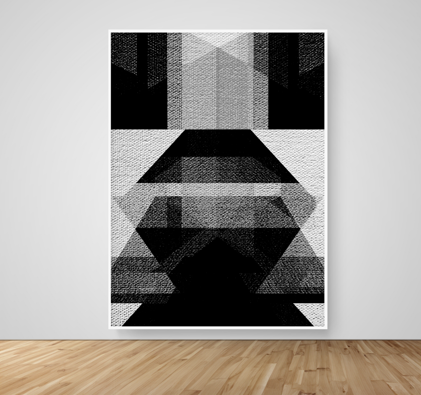 Abstract Art, Wall Art, Ready-To-Hang, Monochrome Kimono, Geometric Symmetry, -53x72, -White,-Thin Floating Frame, VividWalls, Artwork