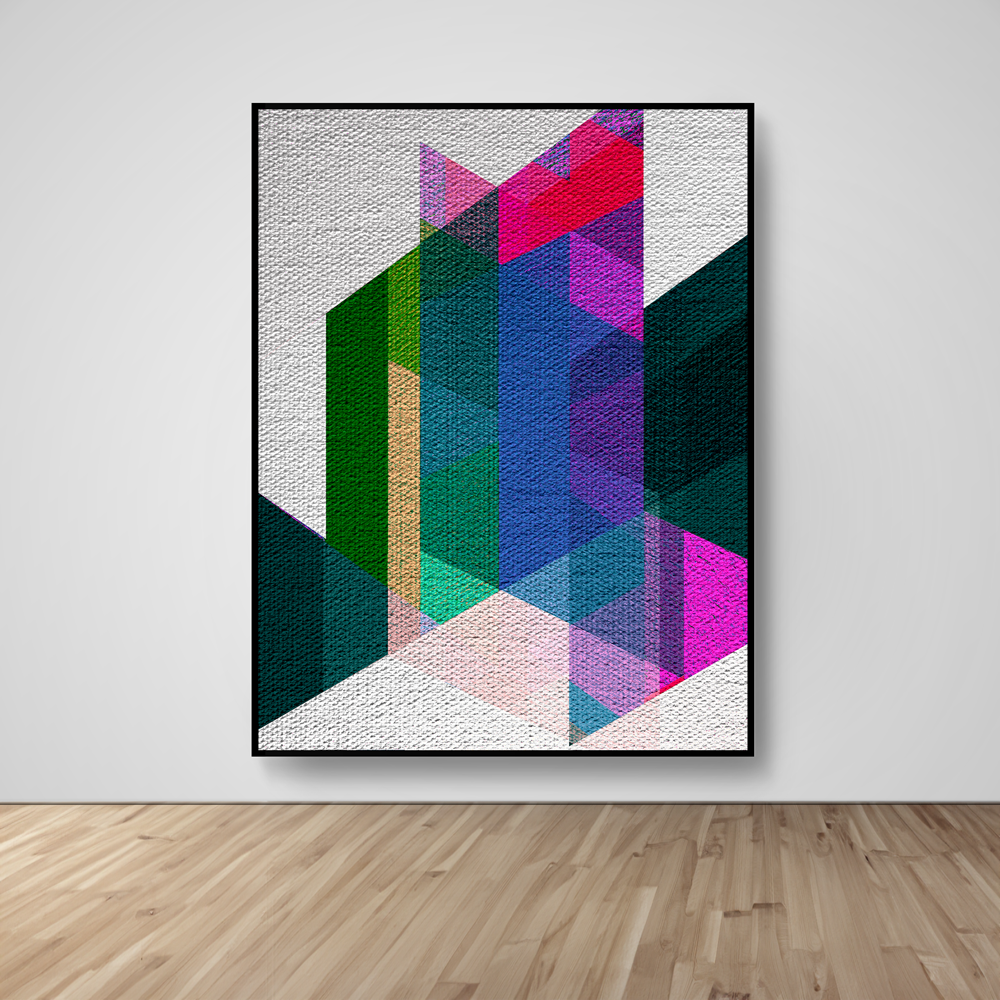 Abstract Art, Wall Art, Ready-To-Hang, Parallelogram Illusion no2, Geometric Intersect, Frame Size-53x72, Frame Color-Black,Frame Style-Thin Floating Frame, VividWalls, Artwork