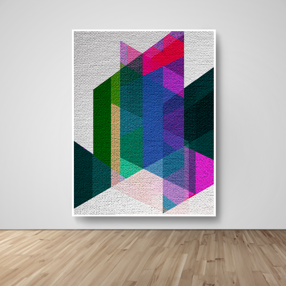 Abstract Art, Wall Art, Ready-To-Hang, Parallelogram Illusion no2, Geometric Intersect, Frame Size-53x72, Frame Color-White,Frame Style-Thin Floating Frame, VividWalls, Artwork