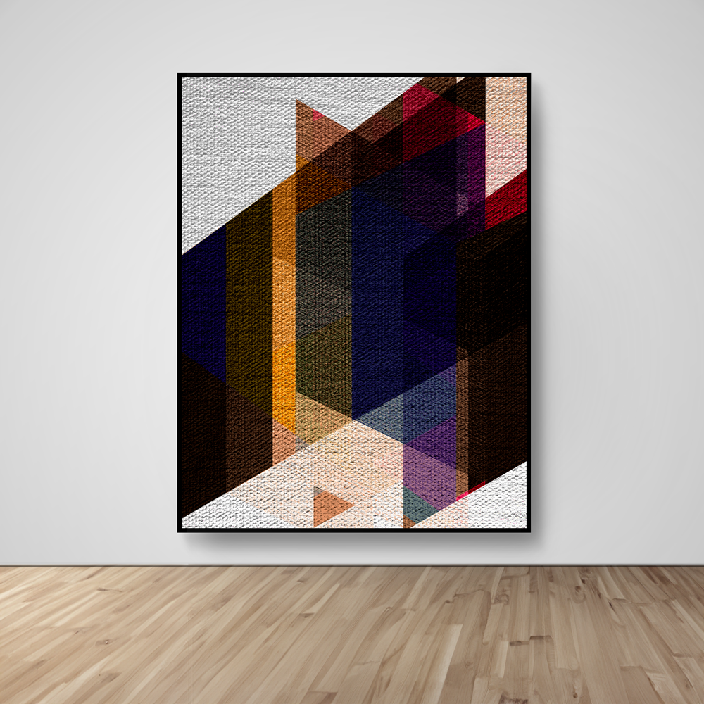 Abstract Art, Wall Art, Ready-To-Hang, Prismatic Warmth, Geometric Intersect, Frame Size-53x72, Frame Color-Black,Frame Style-Thin Floating Frame, VividWalls, Artwork