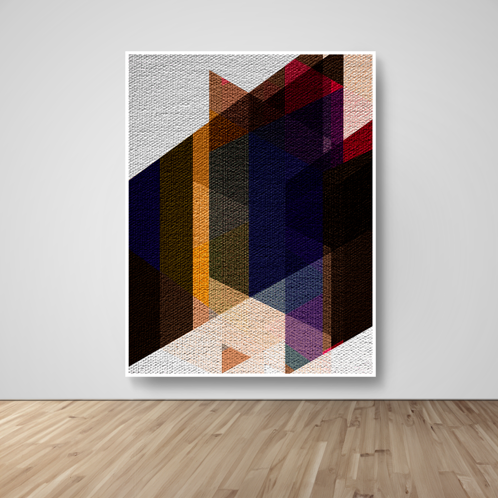 Abstract Art, Wall Art, Ready-To-Hang, Prismatic Warmth, Geometric Intersect, Frame Size-53x72, Frame Color-White,Frame Style-Thin Floating Frame, VividWalls, Artwork