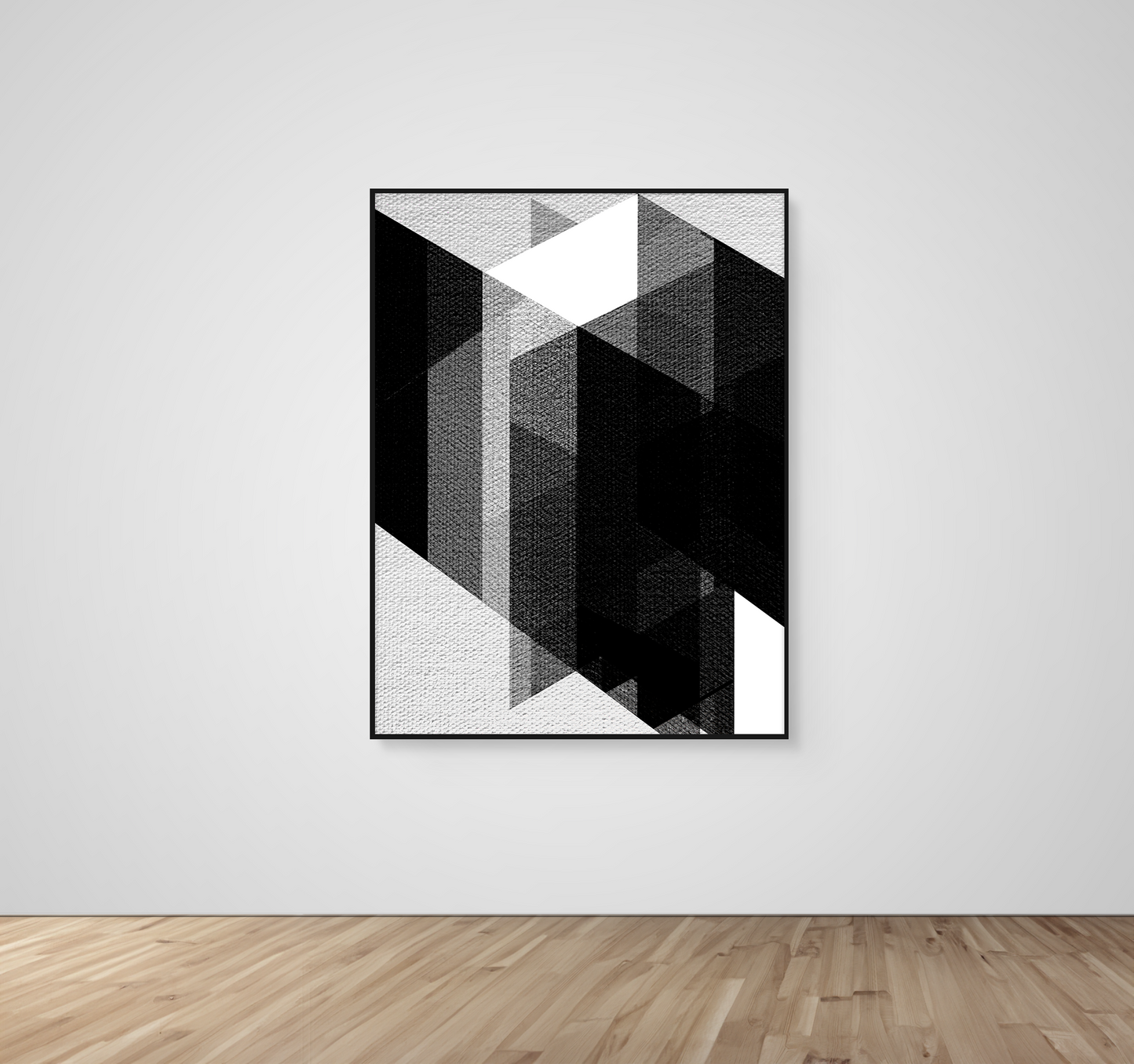 Abstract Art, Wall Art, Ready-To-Hang, Structured Noir no1, Geometric Intersect, Frame Size-36x48, Frame Color-Black,Frame Style-Thin Floating Frame, VividWalls, Artwork