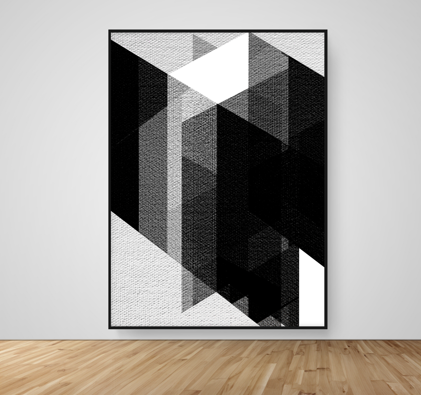 Abstract Art, Wall Art, Ready-To-Hang, Structured Noir no1, Geometric Intersect, Frame Size-53x72, Frame Color-Black,Frame Style-Thin Floating Frame, VividWalls, Artwork