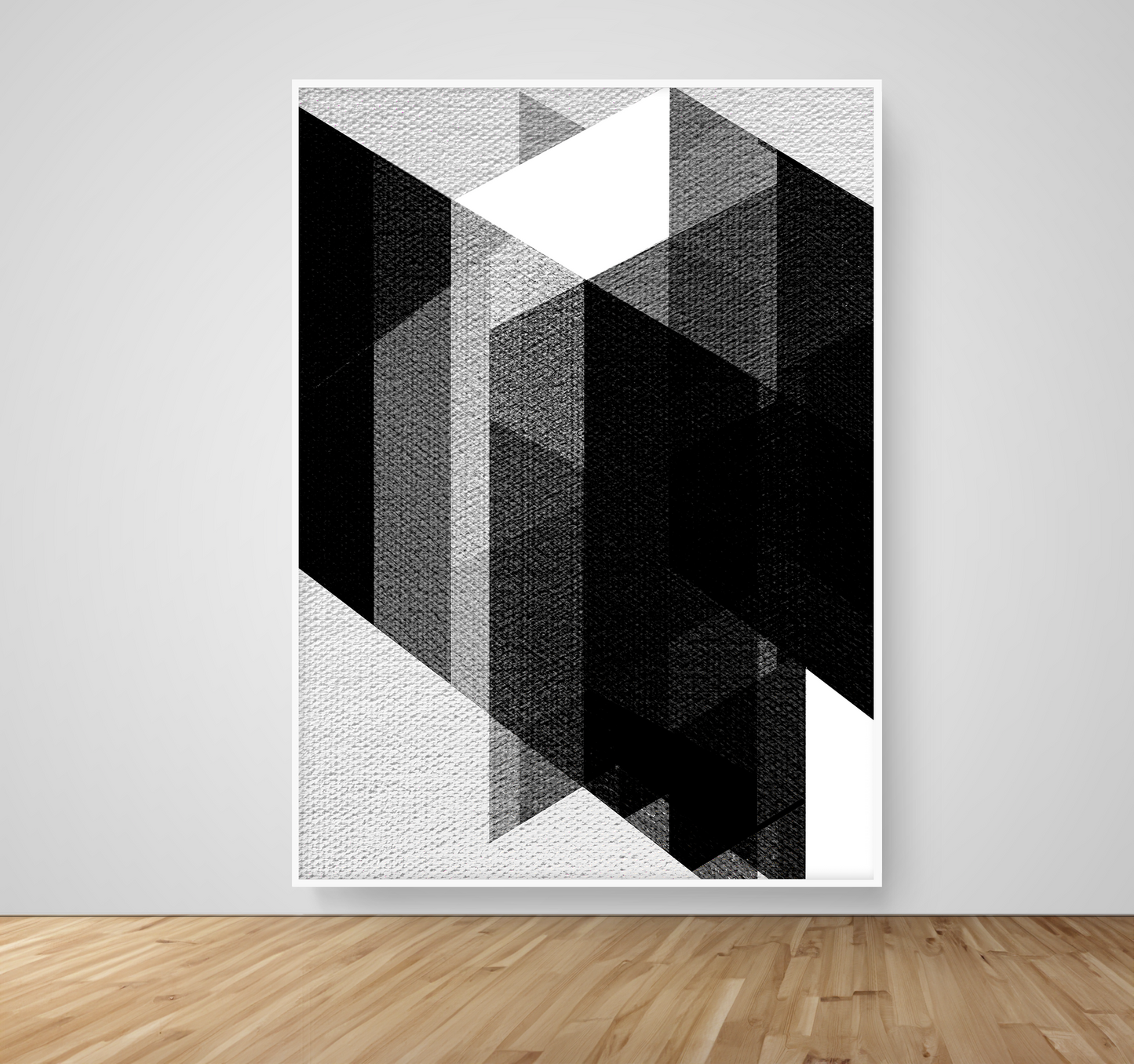 Abstract Art, Wall Art, Ready-To-Hang, Structured Noir no1, Geometric Intersect, Frame Size-53x72, Frame Color-White,Frame Style-Thin Floating Frame, VividWalls, Artwork