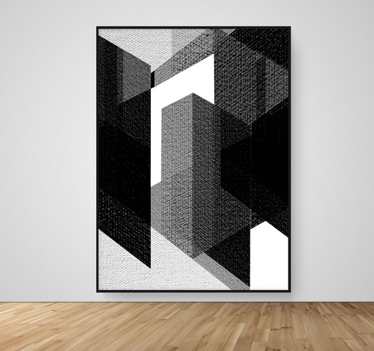 Abstract Art, Wall Art, Ready-To-Hang, Structured Noir no2, Geometric Intersect, Frame Size-53x72, Frame Color-Black,Frame Style-Thin Floating Frame, VividWalls, Artwork