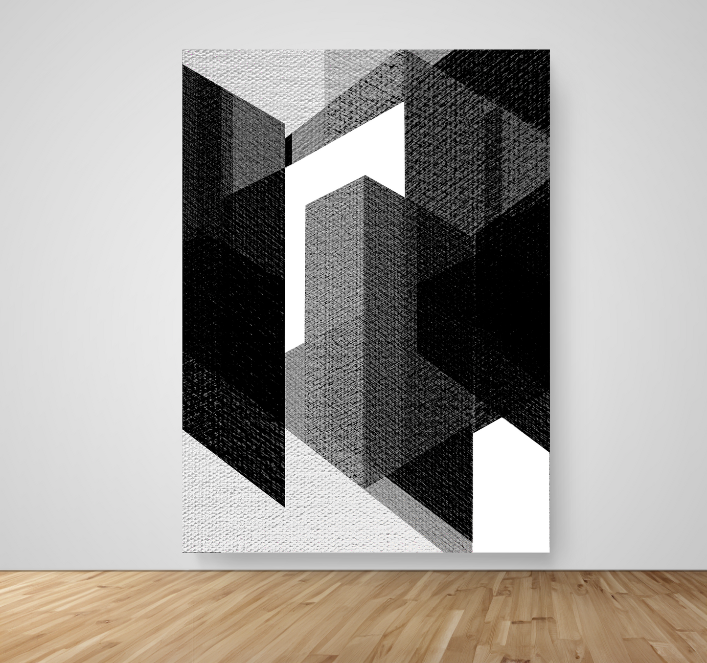 Abstract Art, Wall Art, Ready-To-Hang, Structured Noir no2, Geometric Intersect, Frame Size-53x72, Frame Color-NA,Frame Style-Thin Floating Frame, VividWalls, Artwork