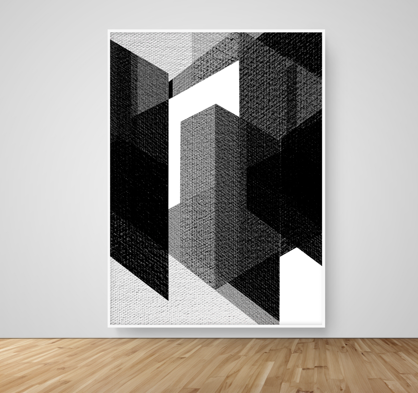 Abstract Art, Wall Art, Ready-To-Hang, Structured Noir no2, Geometric Intersect, Frame Size-53x72, Frame Color-White,Frame Style-Thin Floating Frame, VividWalls, Artwork