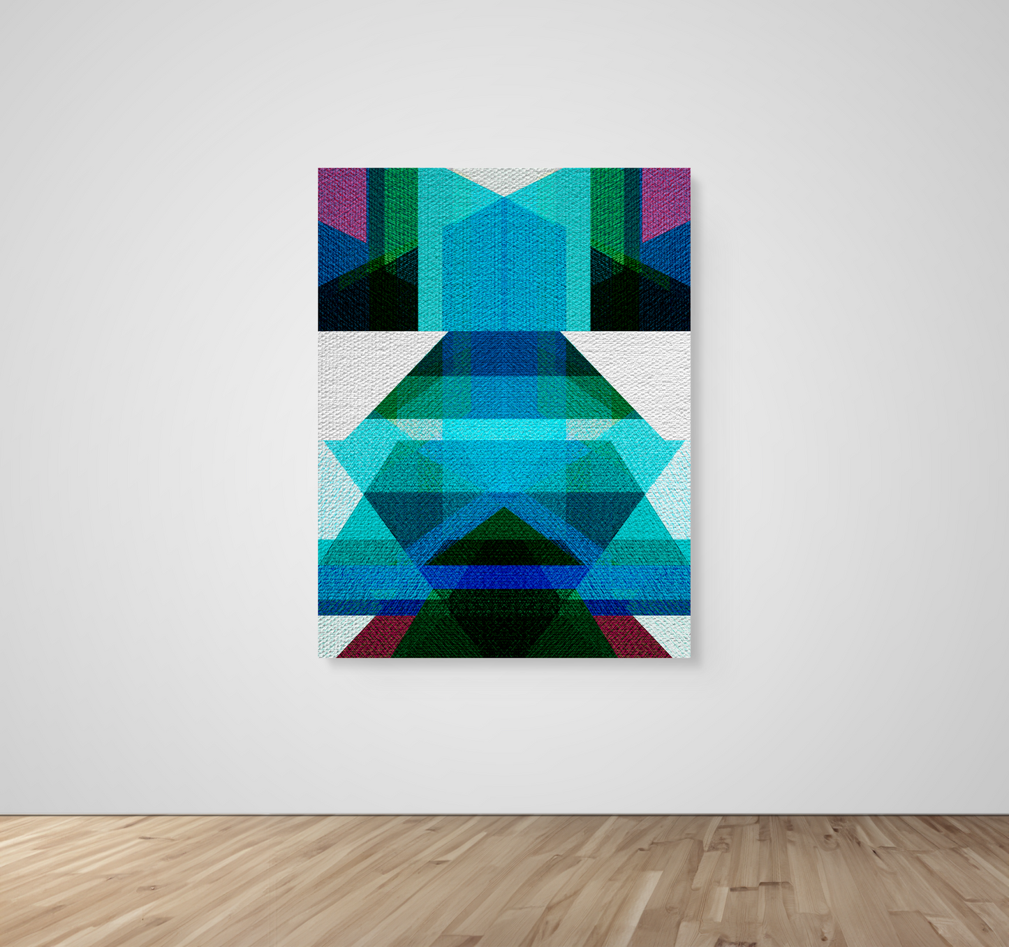 Abstract Art, Wall Art, Ready-To-Hang, Teal Kimono, Geometric Symmetry, Frame Size-36x48, Frame Color-NA,Frame Style-Thin Floating Frame, VividWalls, Artwork