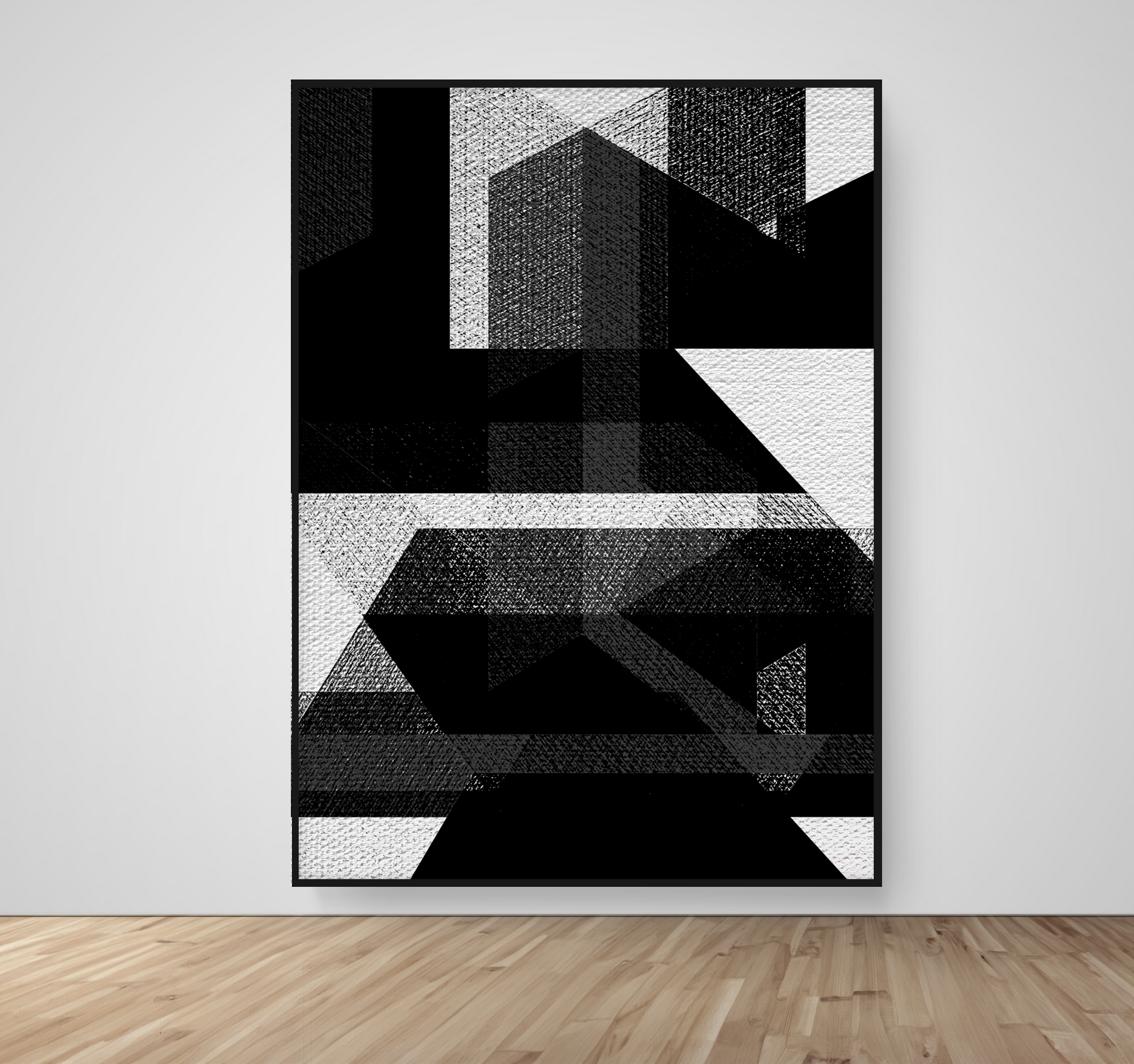 Abstract Art, Wall Art, Ready-To-Hang, Noir Shade, Shape Emergence, Frame Size-53x72, Frame Color-Black,Frame Style-Thin Floating Frame, VividWalls, Artwork