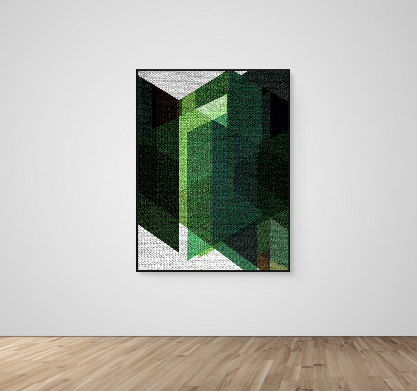 Abstract Art, Wall Art, Ready-To-Hang, Verdant Layers, Geometric Intersect, Frame Size-36x48, Frame Color-Black,Frame Style-Thin Floating Frame, VividWalls, Artwork