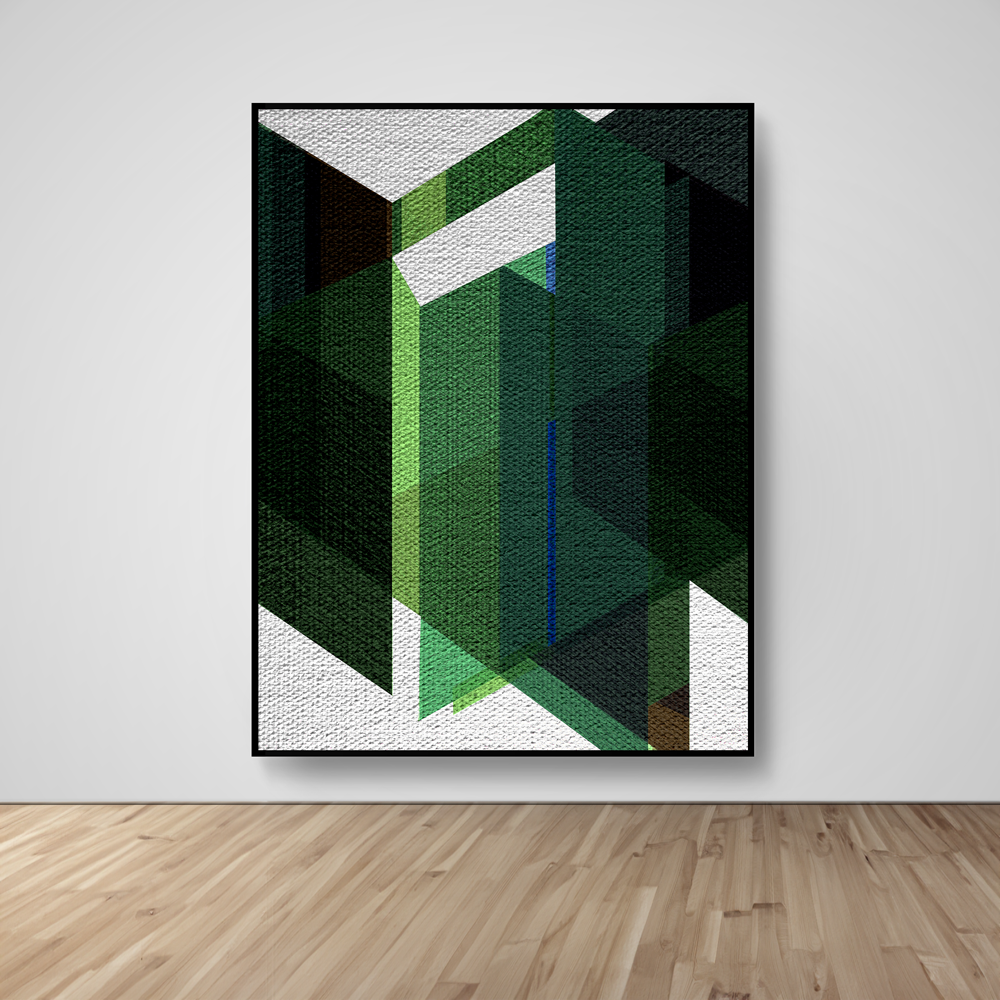 Abstract Art, Wall Art, Ready-To-Hang, Verdant Layers, Geometric Intersect, Frame Size-53x72, Frame Color-Black,Frame Style-Thin Floating Frame, VividWalls, Artwork