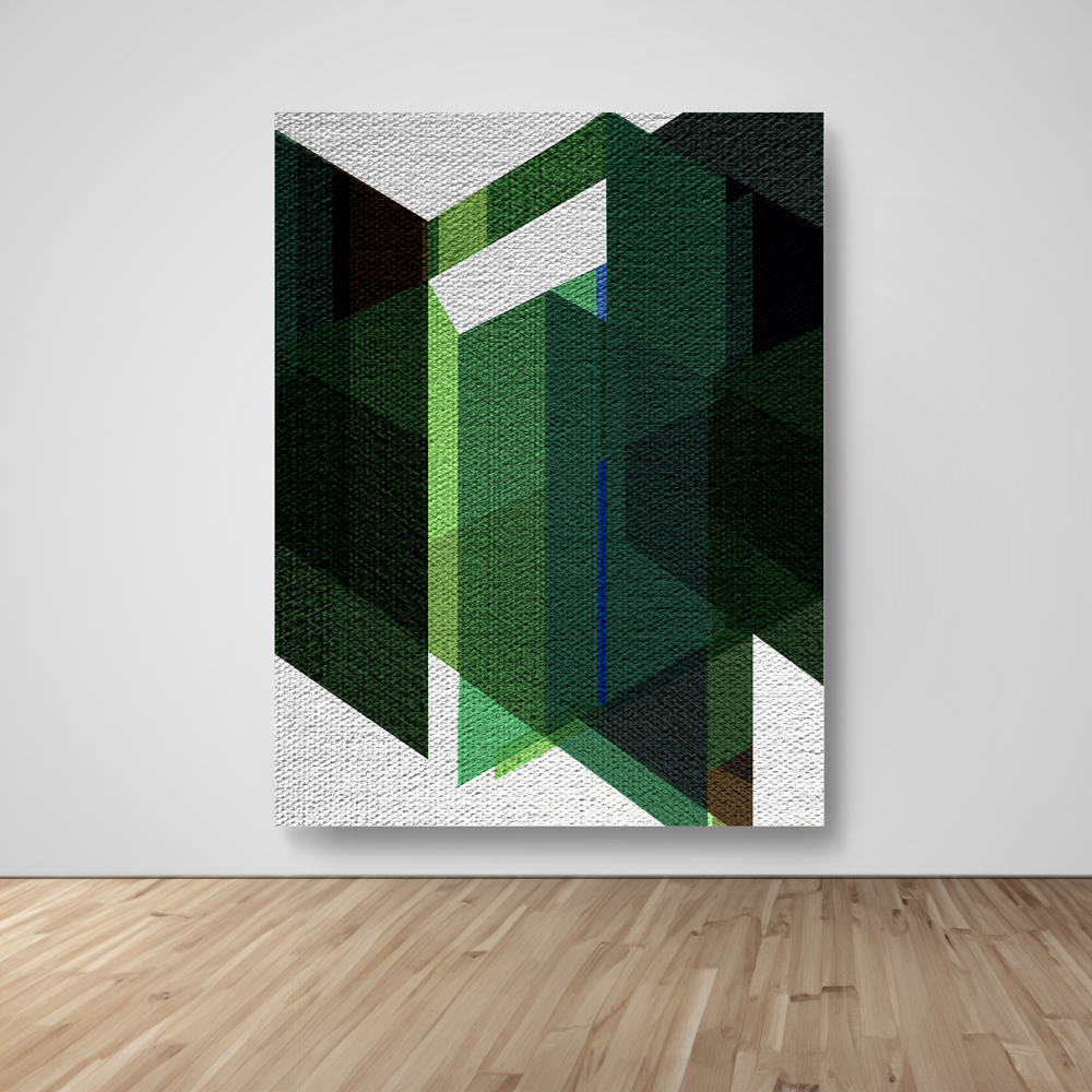 Abstract Art, Wall Art, Ready-To-Hang, Verdant Layers, Geometric Intersect, Frame Size-53x72, Frame Color-NA,Frame Style-Thin Floating Frame, VividWalls, Artwork